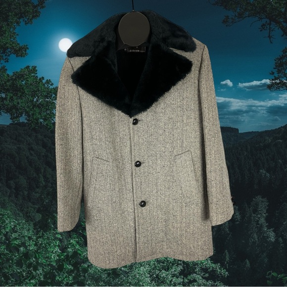 Campus Wool Tweed Blazer Coat with Faux Fur Collar – Men’s Size 40R - Picture 9 of 12